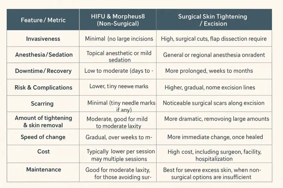 Table showing benefits of Lipo Freeze 2 U Wallingford treatments for skin tightening following weight loss injections.